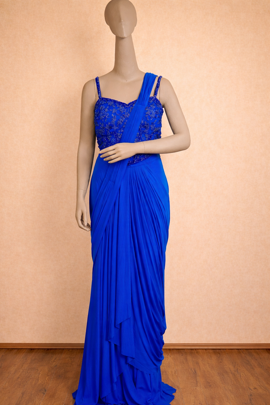 Royal Blue Embellished Saree Gown