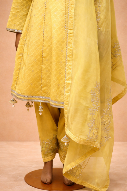 Mustard Yellow Embroidered Kurta Set with Dupatta