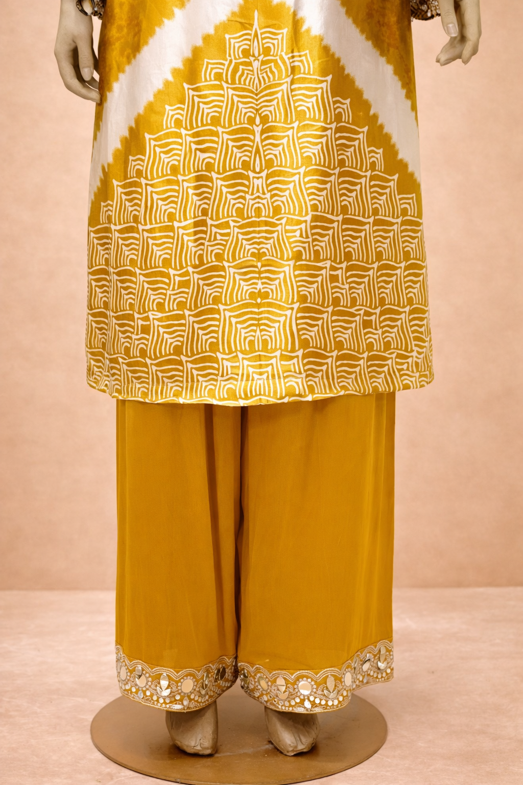 Mustard Tie-Dye Embroidered Kurta Set