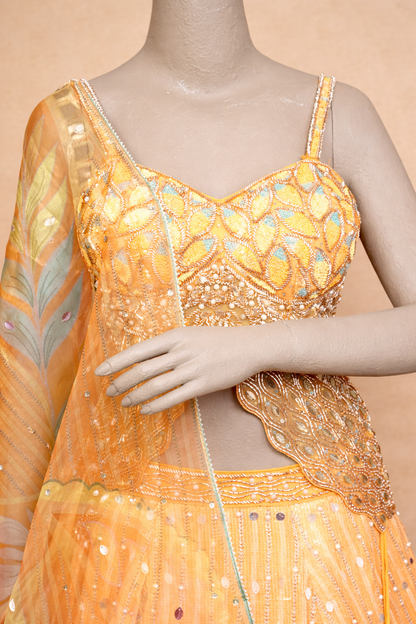 Elegant Orange Embroidered Lehenga Set