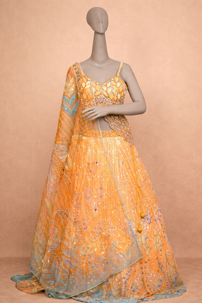 Elegant Orange Embroidered Lehenga Set
