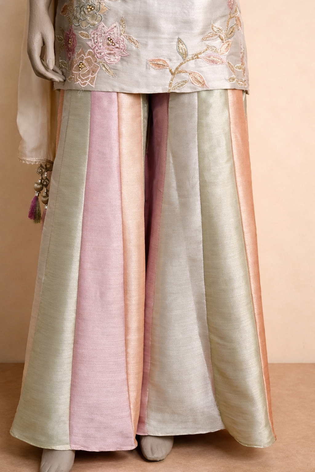 Elegant Pastel Tissue Embroidered Kurta Set