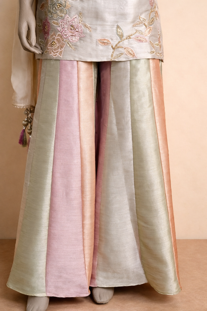 Elegant Pastel Tissue Embroidered Kurta Set
