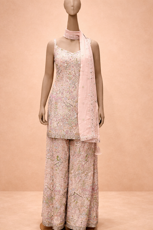 Blush Pink Embroidered Sharara Set with Dupatta