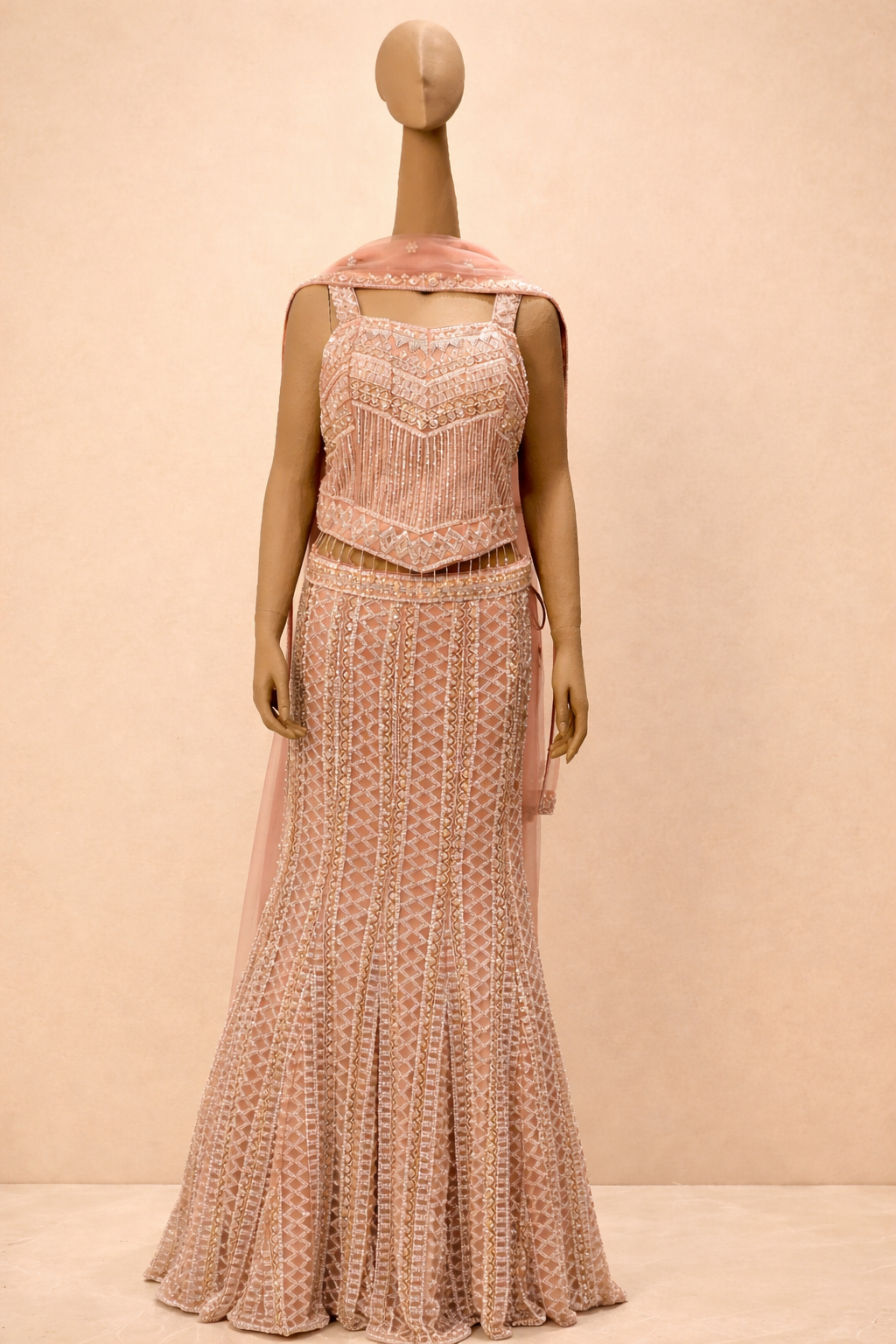 Blush Pink Embellished Mermaid Lehenga Set