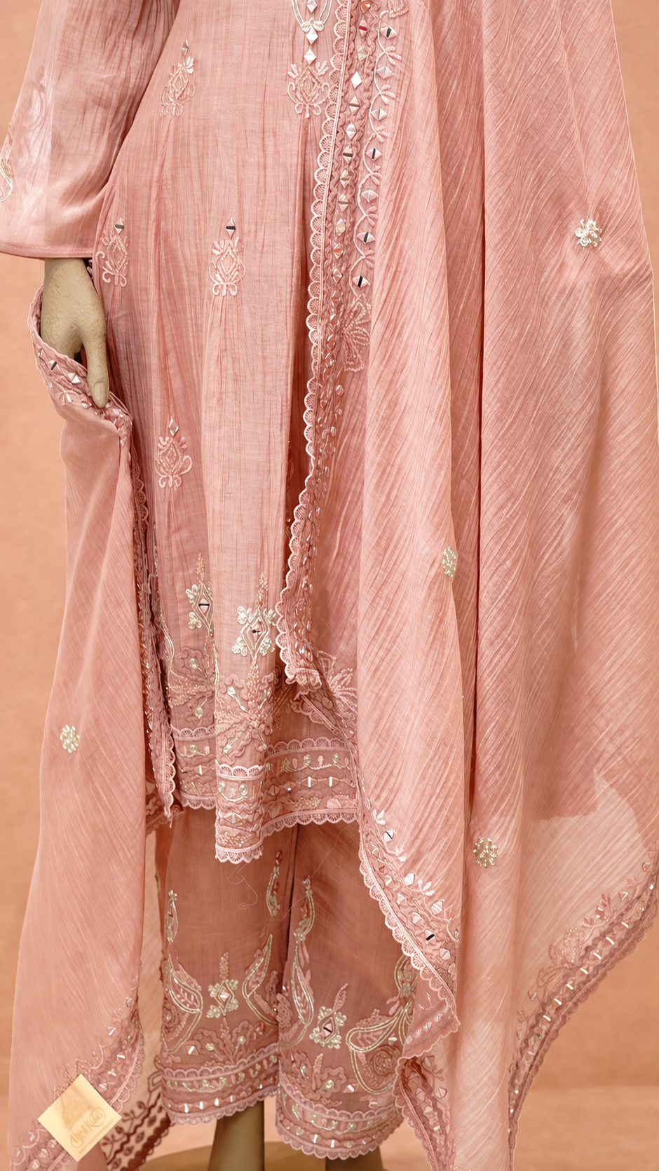 Dusty Peach Embroidered Kurta Set with Dupatta