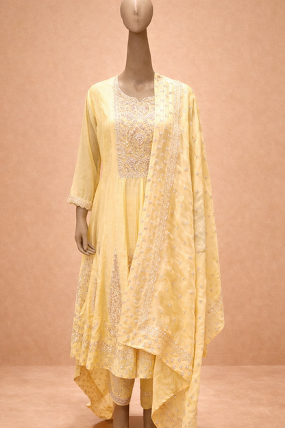 Soft Yellow Embroidered Kurta Set with Dupatta
