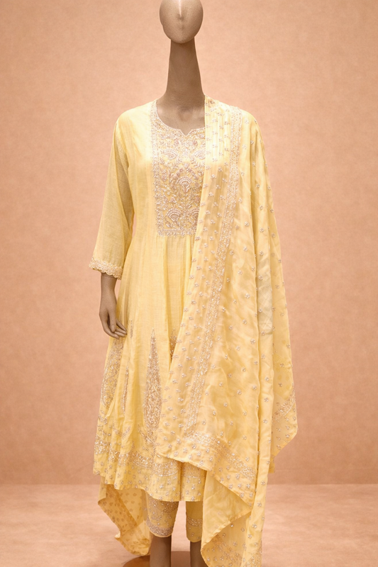 Soft Yellow Embroidered Kurta Set with Dupatta