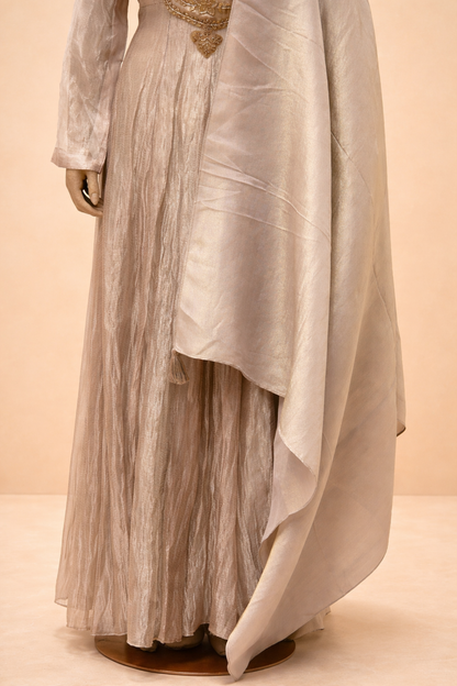 Champagne Gold Embroidered Anarkali Set with Dupatta