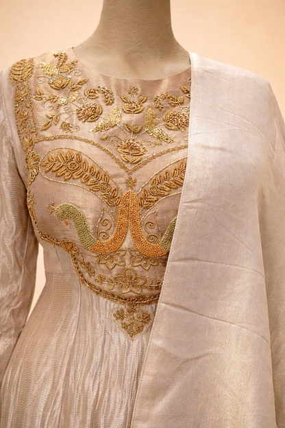 Champagne Gold Embroidered Anarkali Set with Dupatta