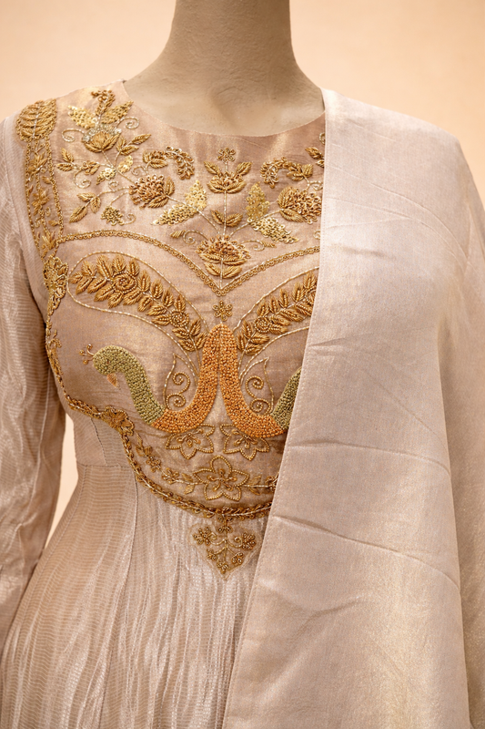 Champagne Gold Embroidered Anarkali Set with Dupatta