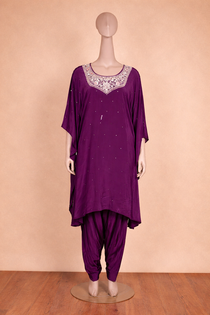 Elegant Purple Embroidered Kaftan Cord Set