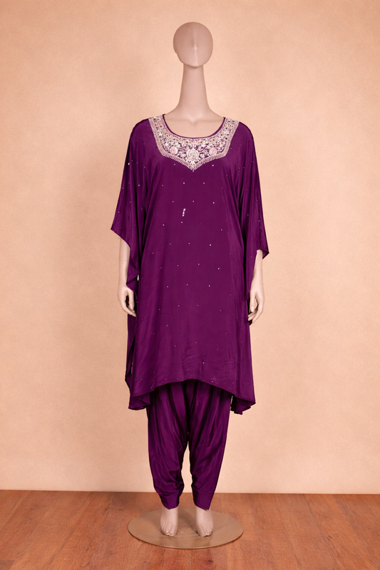Elegant Purple Embroidered Kaftan Cord Set