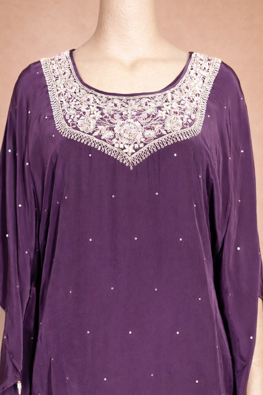 Elegant Purple Embroidered Kaftan Cord Set