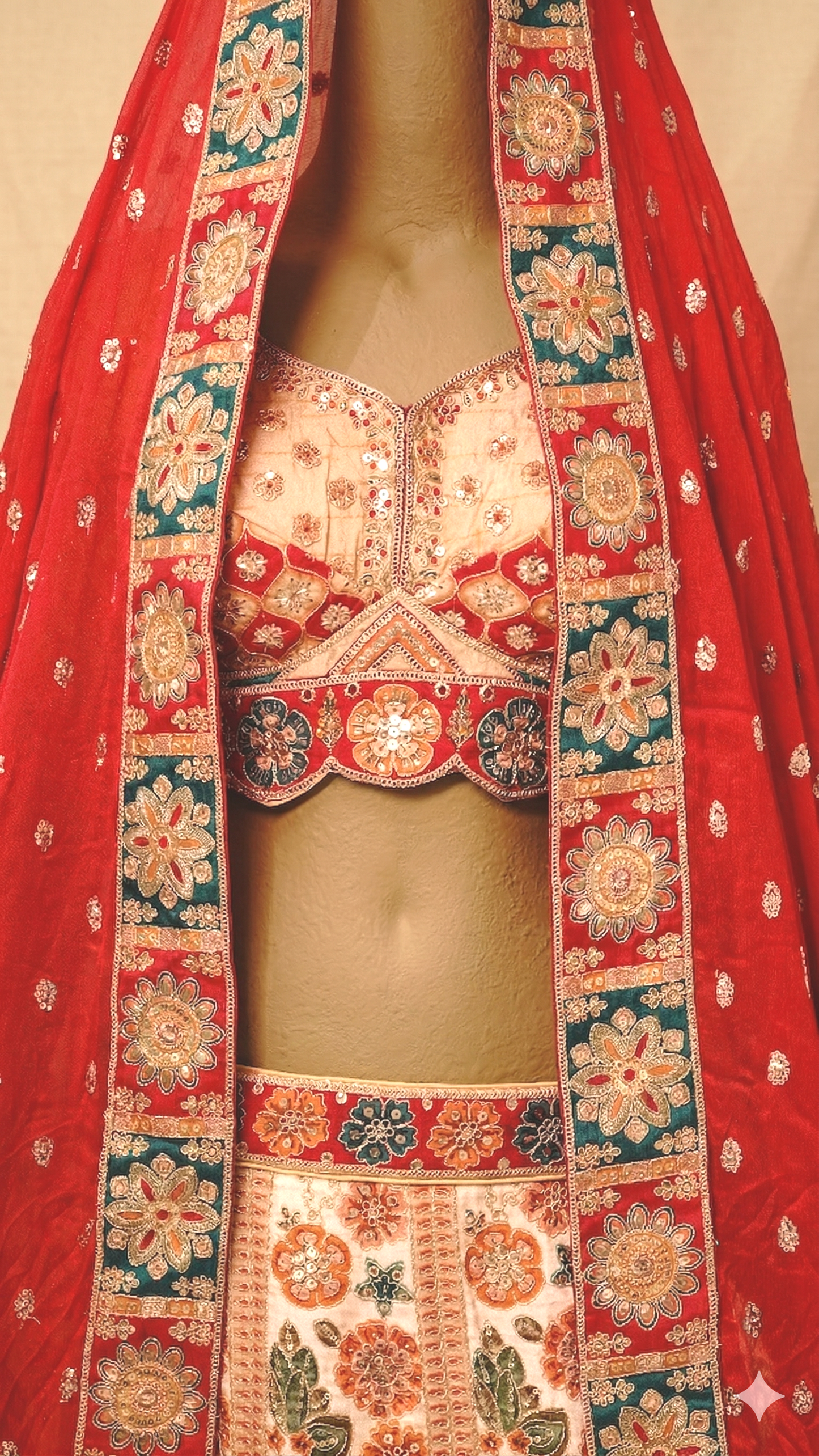 Royal Heritage Bridal Lehenga Set with Embroidered Red Dupatta