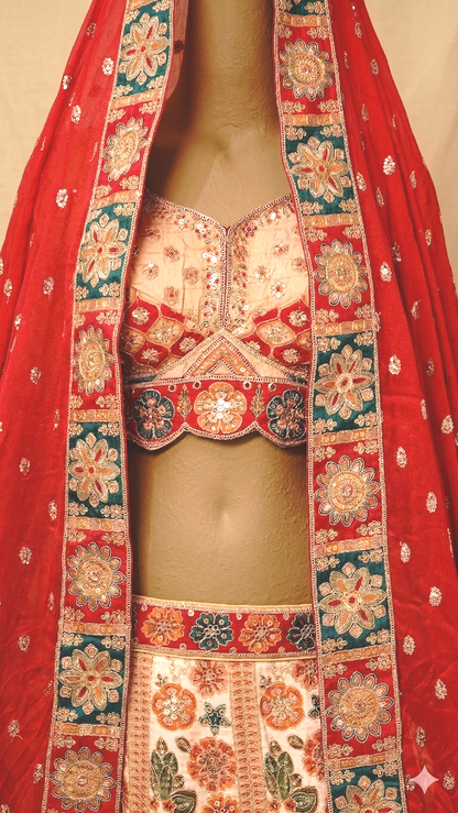 Royal Heritage Bridal Lehenga Set with Embroidered Red Dupatta
