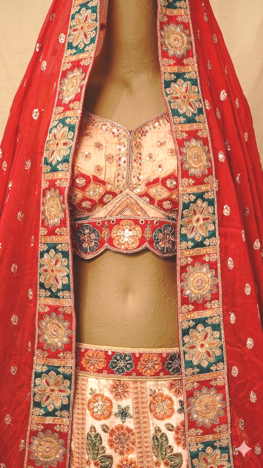 Royal Heritage Bridal Lehenga Set with Embroidered Red Dupatta