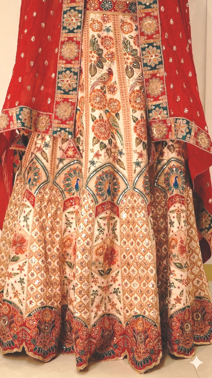 Royal Heritage Bridal Lehenga Set with Embroidered Red Dupatta
