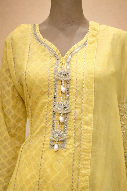 Mustard Yellow Embroidered Kurta Set with Dupatta
