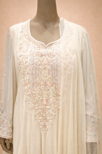 Elegant Off-White Embroidered Anarkali Set with Dupatta