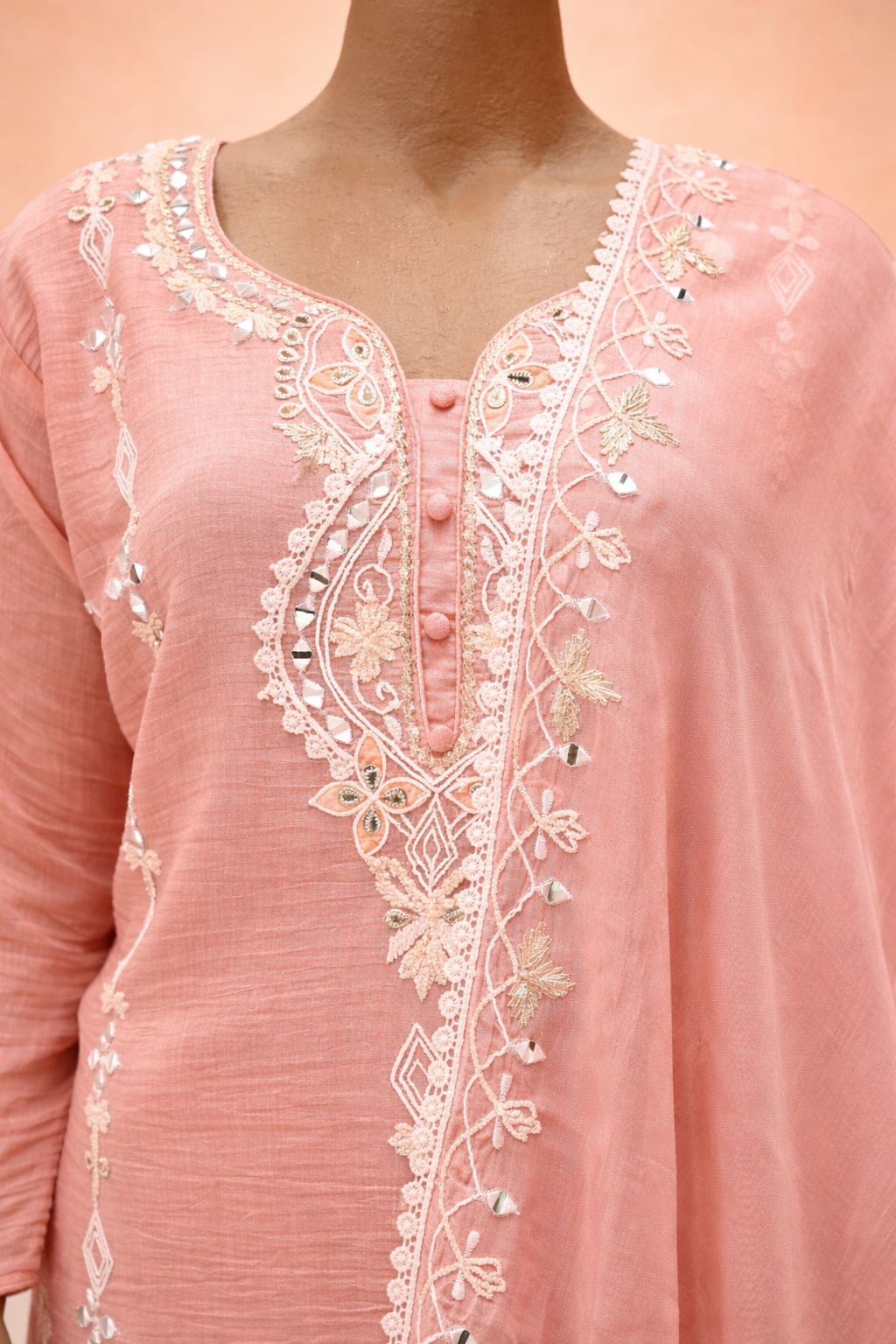 Blush Peach Embroidered Kurta Set with Dupatta