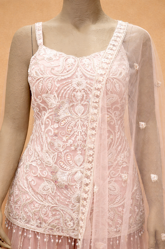 Blush Pink Embroidered Sharara Set with Dupatta