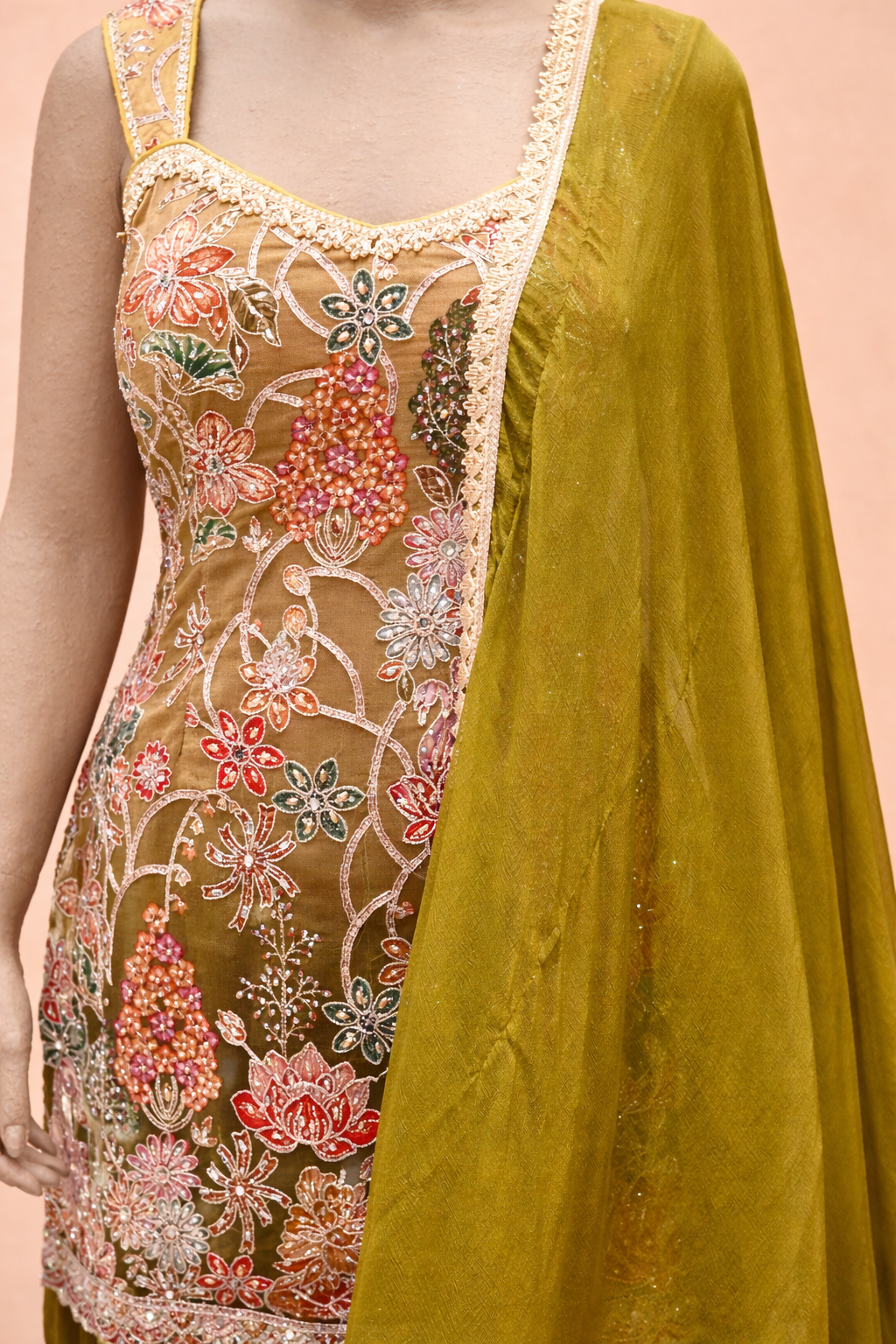 Olive Garden Embroidered Sharara Set
