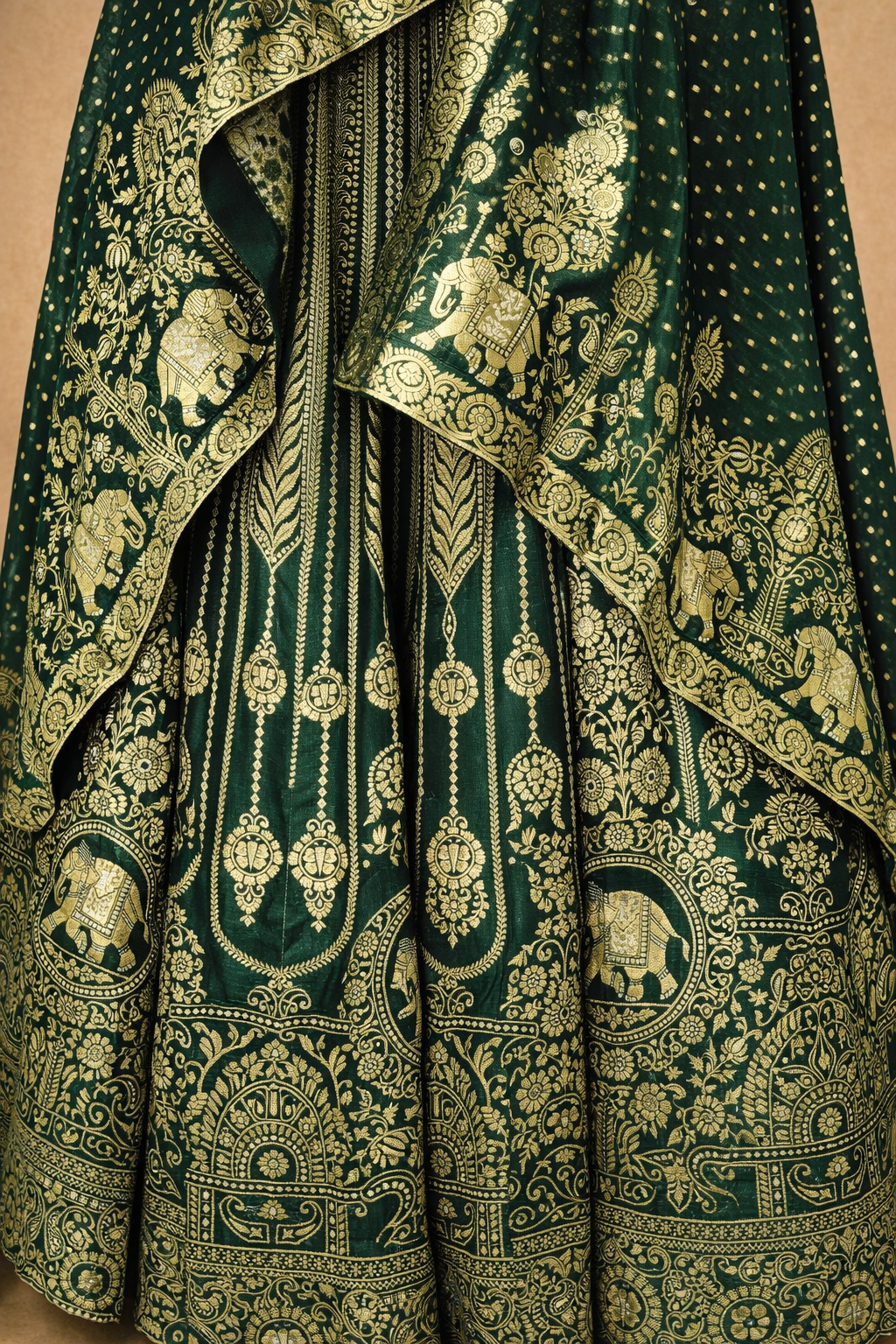 Bottle Green Heritage Printed Lehenga Set