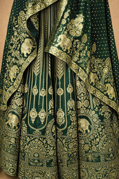 Bottle Green Heritage Printed Lehenga Set