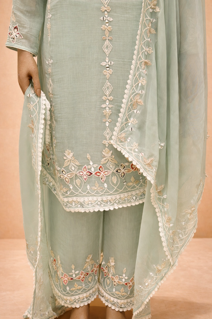 Mint Green Embroidered Kurta Set with Dupatta