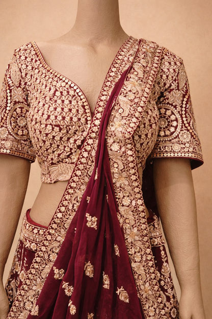 Royal Maroon Bridal Lehenga with Heavy Zari Embroidery