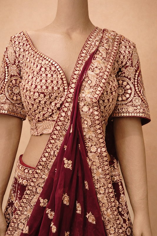 Royal Maroon Bridal Lehenga with Heavy Zari Embroidery