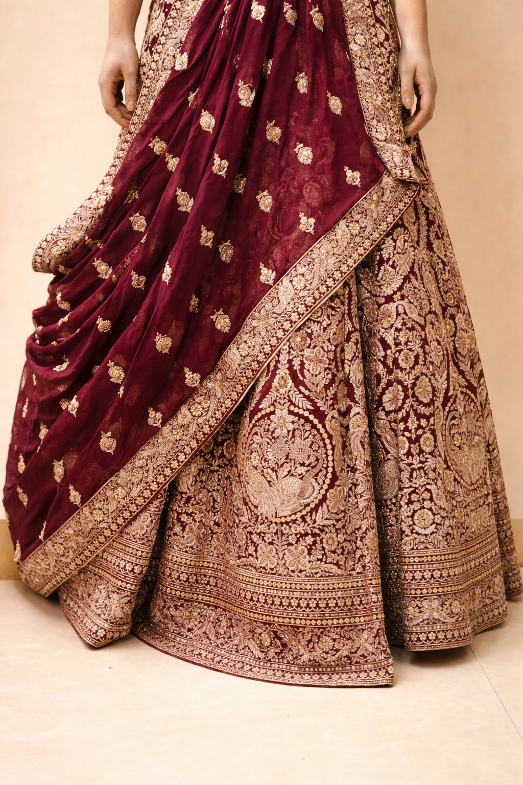 Royal Maroon Bridal Lehenga with Heavy Zari Embroidery
