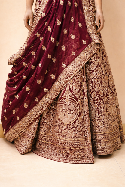 Royal Maroon Bridal Lehenga with Heavy Zari Embroidery