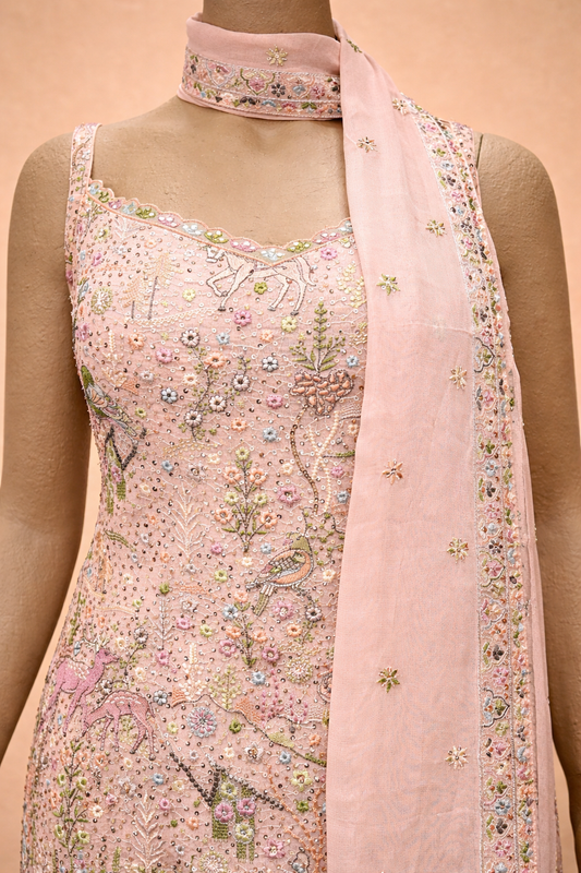 Blush Pink Embroidered Sharara Set with Dupatta