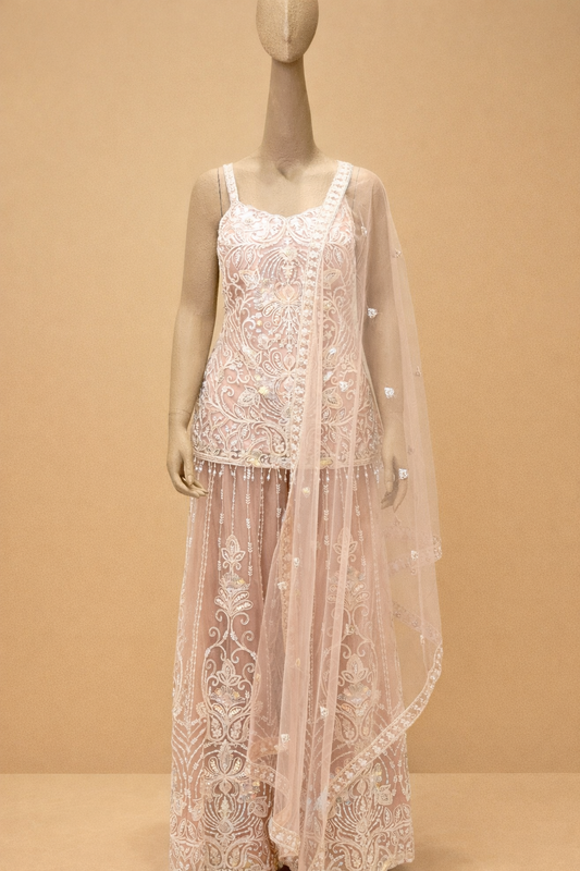 Blush Pink Embroidered Sharara Set with Dupatta