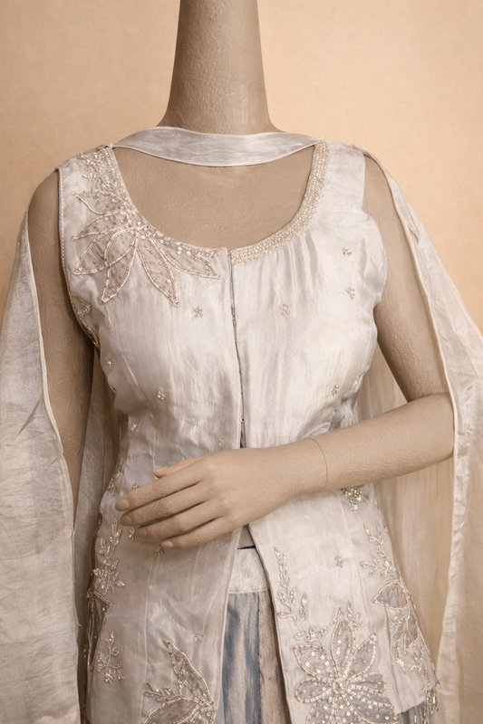 Elegant Tissue Silk Embroidered Ethnic Wear Palazzo Set