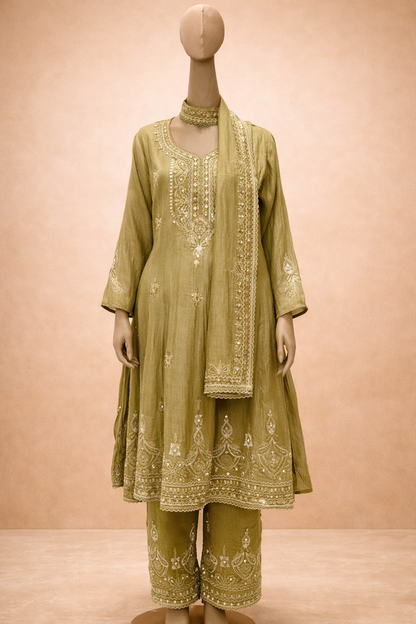 Olive Green Embroidered Kurta Set with Dupatta