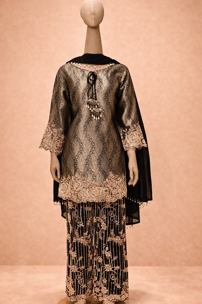 Midnight Gold Embroidered Kurta Set with Statement Pants & Dupatta