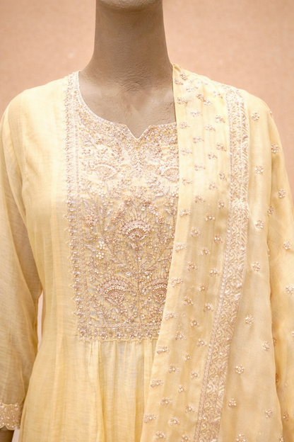 Soft Yellow Embroidered Kurta Set with Dupatta