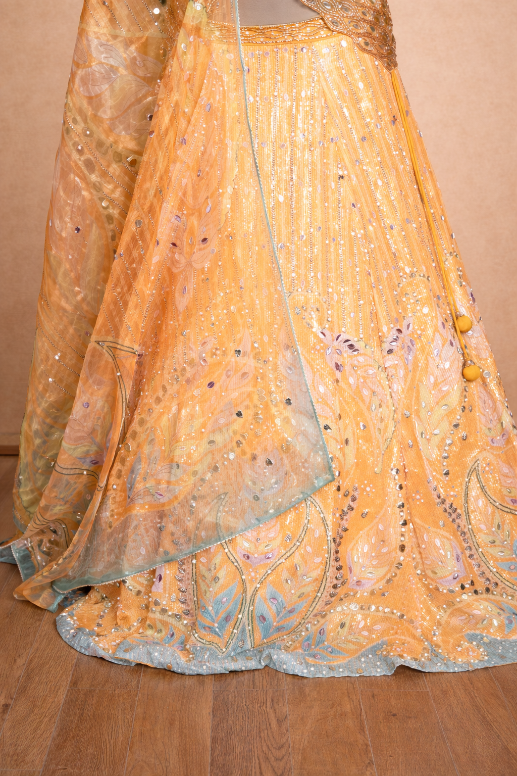 Elegant Orange Embroidered Lehenga Set