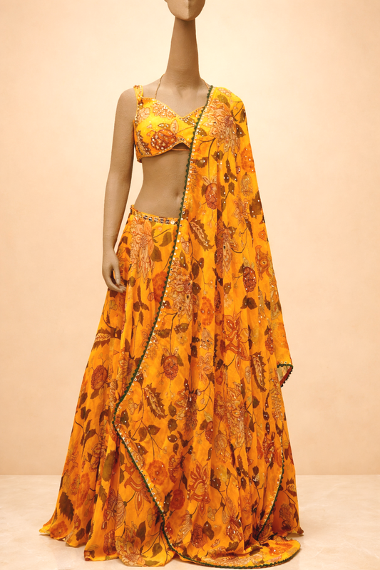 Mustard Bloom Designer Lehenga Set