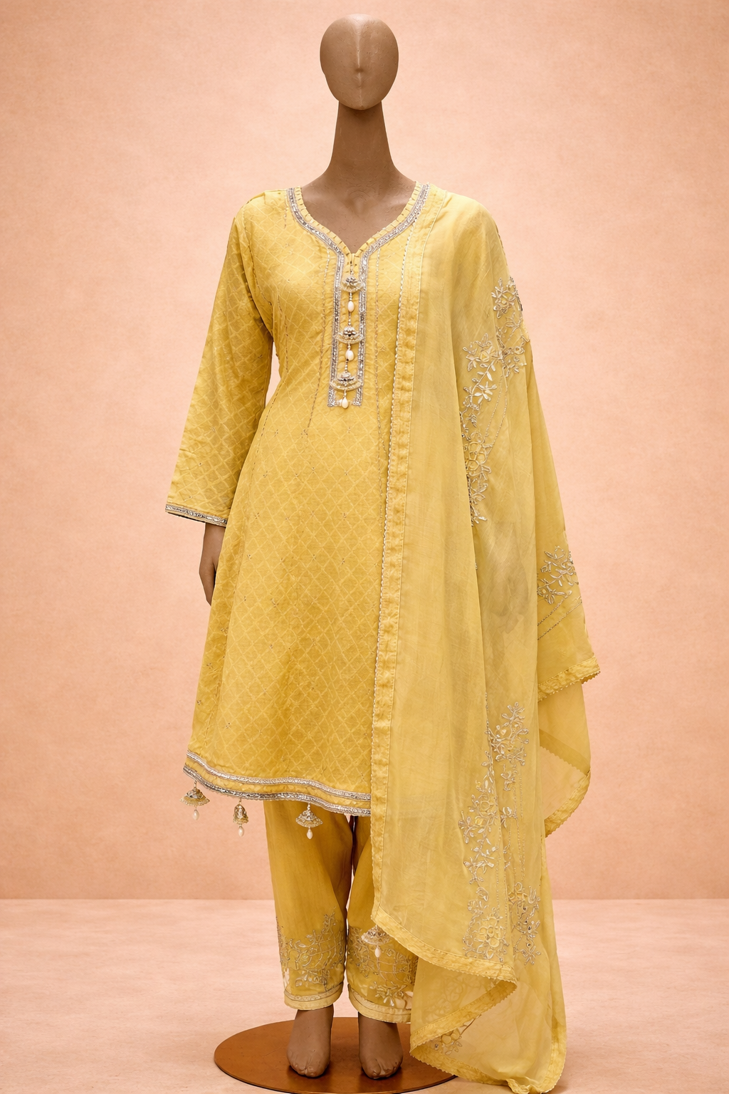 Mustard Yellow Embroidered Kurta Set with Dupatta