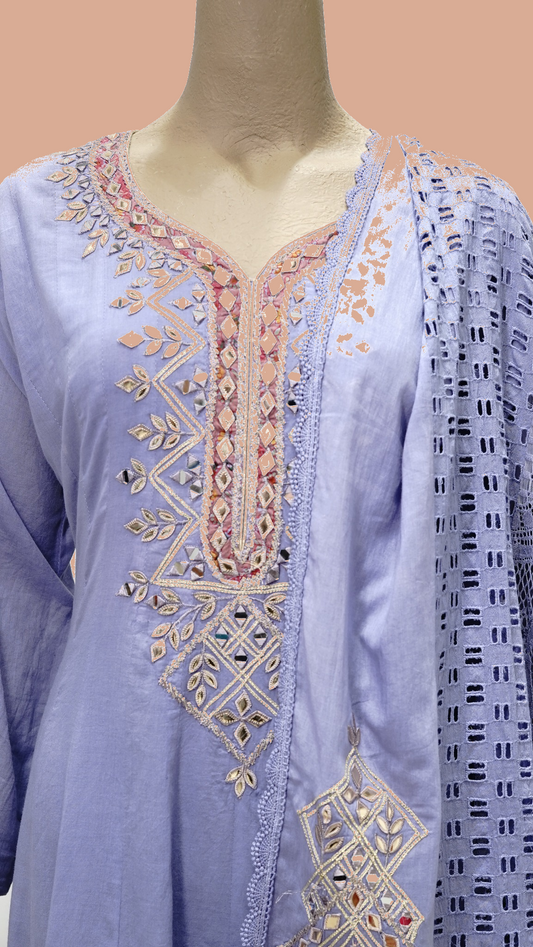 Lavender Embroidered Anarkali Set with Dupatta